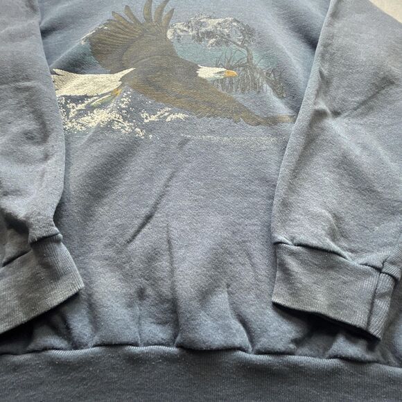 VINTAGE Eagle Sweatshirt Mens Large Blue Bald Made USA 90s Cotton Grove Designs - Picture 5 of 13